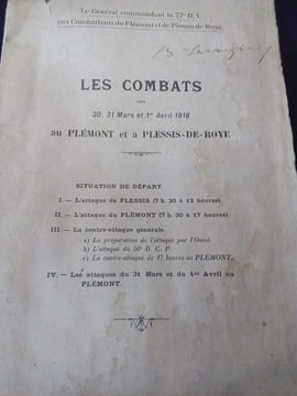Les Combats des 30 , 31 Mars et 1er Avril 1918 au Plémont et à Plessis de Roye .. Anonyme