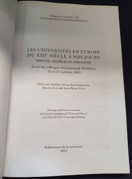 Les universités en Europe du XIIIe siècle à nos jours - Espaces , modèles et fonctions . undefined