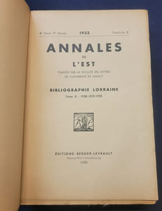 Annales de l'Est - Bibliographie Lorraine - Tome X 1928/1929/1930 