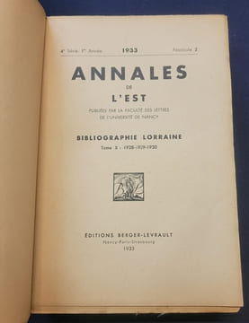 Annales de l'Est - Bibliographie Lorraine - Tome X 1928/1929/1930 . undefined
