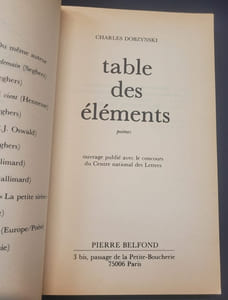 table des éléments 