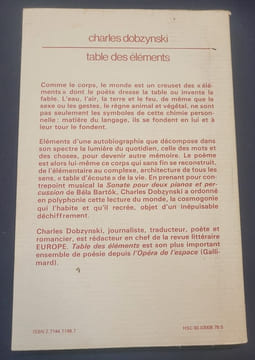 table des éléments . Charles Dobzynski