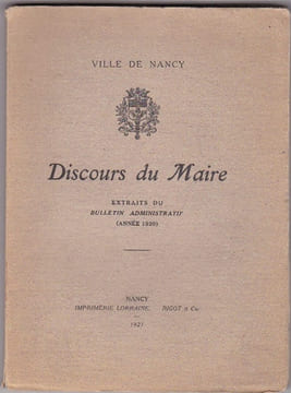 DIScours Du Maire - Ville De Nancy - Extraits Du Bulletin Administratif ( Année 1920). undefined