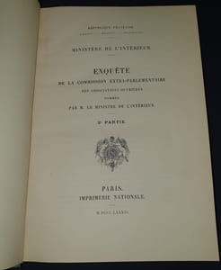 Enquète de la Comission Extra-parlementaire des Associations ouvrières nommées par M. le ministre de l'Intérieur - 2 tomes - complet