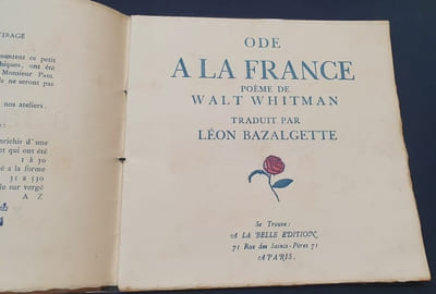Ode a la France - Poème de Walt Whitman traduit par Léon Bazalgette 