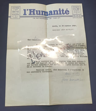 Lettre signée de Léon Moussinac - Janvier 1936. undefined