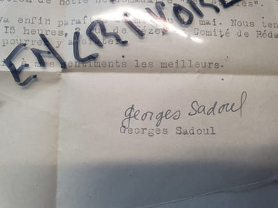 Lettre signée de Georges Sadoul - Avril 1945