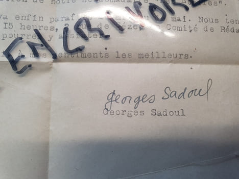 Lettre signée de Georges Sadoul - Avril 1945. undefined