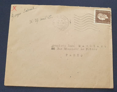Lettre signée de Georges Sadoul - Avril 1945