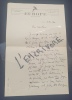 Lettre autographe  signée de Jean Guéhénno l - Novembre 1930. 