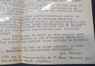 Lettre autographe  signée de Jean Messmer - Revue Littéraire Rencontre Lausanne 1951