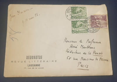 Lettre autographe  signée de Jean Messmer - Revue Littéraire Rencontre Lausanne 1951