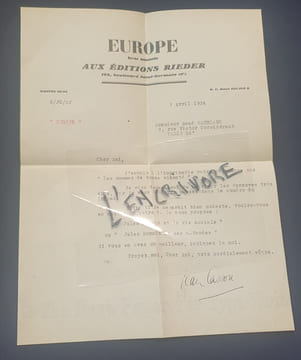Lettre signée de Jean Cassou - Avril 1936. undefined