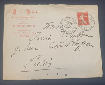 Lettre autographe signée d'Etienne Destranges ( Etienne Rouillé ) - Revue Ouest Artiste - Nantes Novembre 1911