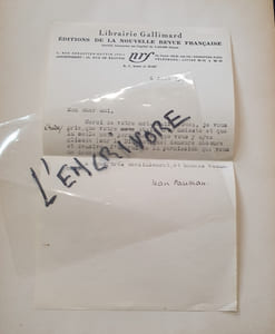 Lettre signé de Jean Paulhan  - Aout 1938