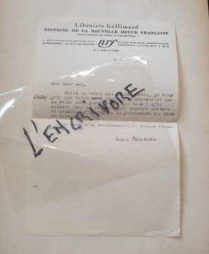 Lettre signé de Jean Paulhan  - Aout 1938. undefined