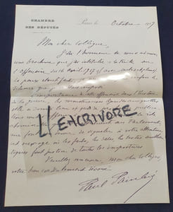 Lettre autographe signée de Paul Painlevé - 1919