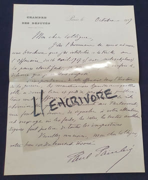 Lettre autographe signée de Paul Painlevé - 1919. undefined