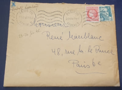 Documents tapuscrits signé de Rudolf Leonhard + enveloppe Février 1946