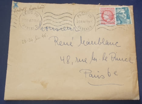 Documents tapuscrits signé de Rudolf Leonhard + enveloppe Février 1946. undefined