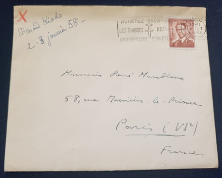 Lettre autographe signée de Edmond Kinds - Janvier 1958. undefined