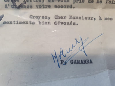 Lettre signé de Pierre Gamarra - Octobre 1949