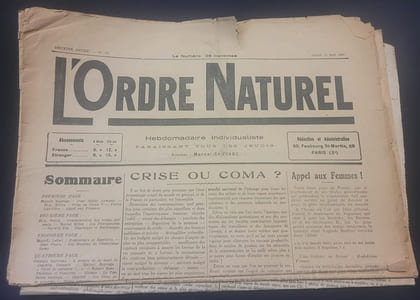 [ Presse Anarchiste ]-  L'Ordre Naturel - Hebdomadaire Individualiste - 3 Numéros - N. 5/11 et 24 de 1921