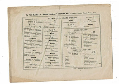 Cataloguespécial des Soldats plats en étain de toutes les époques, de toutes les nations de toutes les armes. Au Plat d'Etain. Maison Lucotte, P Courtès.