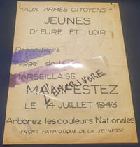 Rare tract de la Résistance française - Front Patriotique de la Jeunesse - Eure et Loire - 14 Juillet 1943