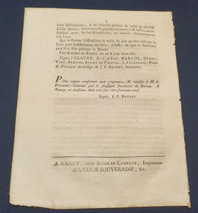 Arrest de la Cour Souveraine de Lorraine et Barrois concernant le collège de Nancy 