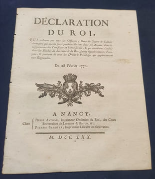 Déclaration du roi qui ordonne que tous les officiers , gens de guerre & soldats étrangers qui auront servis pendant dix ans dans ses armées dont ils ...