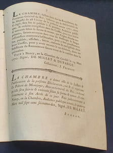 Déclaration du roi qui ordonne que tous les officiers , gens de guerre & soldats étrangers qui auront servis pendant dix ans dans ses armées dont ils rapporteront des certificats en bonne forme & qui viendront s'établir dans les Duchés de Lorraine & de Bar , seront réputés naturels Français & jouiront de tous les droits et privilèges qui appartiennent aux Régnicoles 