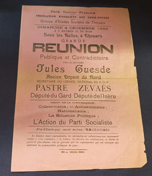 Tract réunion publique avec Jules Guesde - Thouars 1896. undefined