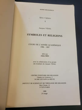 Symboles et religions - Cours de l'année académique 1986 - 1987. Jacques Vidal