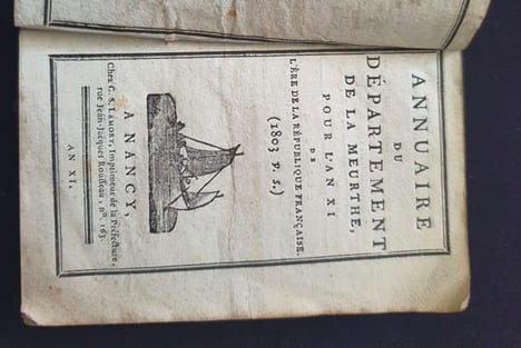 Annuaire du département de la Meurthe pour l'an XI de l'ère de la République française ( 1803). undefined