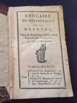 Annuaire du département de la Meurthe pour la cinquième année de la République Française ou 1797. undefined