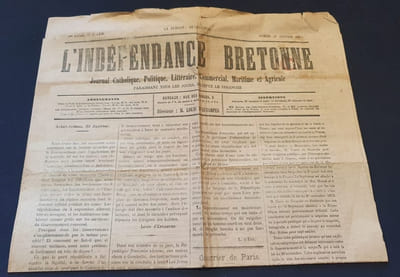 L'indépendance Bretonne - Journal catholique , politique , littéraire , commercial , maritime & agricole - 2 Numéros 12 et 31 Janvier 1874