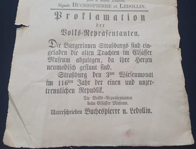 Musée Alsacien - Strasbourg  - Proclamation concernant les costumes anciens 1908
