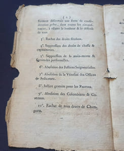 Abolition des privilèges du 4 Aout 1789 - Articles de l'arrété de l'Assemblée Nationale du 4 Aout 1789 depuis neuf heures du soir à deux heures du matin et dont le décret sera passé ce matin 