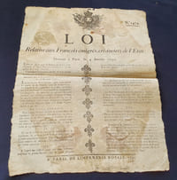 Placard révolutionnaire - Loi relative aux François émigrés , créanciers de l'Etat - Donnée à Paris le 4 Janvier 1792