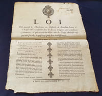 Placard révolutionnaire - Loi qui autorise les Directoires des Districts de Bourbon-Lancy & d'Is sur Tille à s'installer dans les lieux y désignés , aux conditions y énoncées & qui accorde un délai à tous les corps administratifs qui ont fait des acquisitions pour leur établissement - Donnée a Paris le 6 Avril 1791