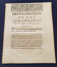 Proclamation du Roi sur le décret de l'Assemblée Nationale , du 14 Aout 1790 , relatif à l'omission du mot Cent , faite dans les Assignats de Trois Cents Livres