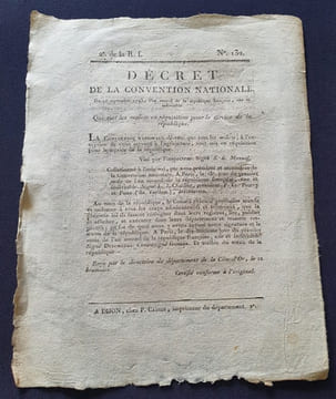 Décret de la Convention Nationale qui met les mulets en réquisition - 14 Septembre 1793. undefined