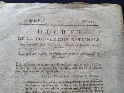 Décret de la Convention Nationale qui met les mulets en réquisition - 14 Septembre 1793