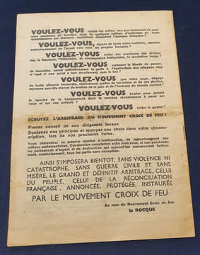 Elections législatives de 1936 - Manifeste Croix de Feu - Pour le peuple Par le peuple . undefined