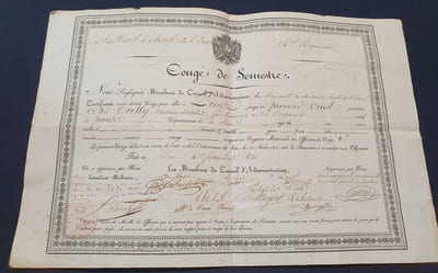 Congé de Semestre - 1820 Lieutenant d'Assy 16e Chasseurs à Cheval de l'Orne