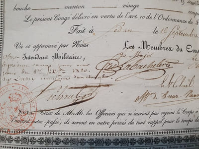 Congé de Semestre - 1820 Lieutenant d'Assy 16e Chasseurs à Cheval de l'Orne