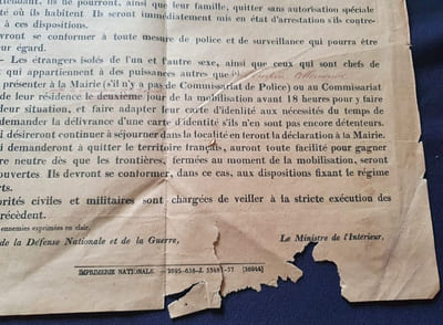 Affiche Disposition concernant les étrangers 1914