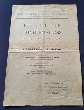 Bulletin d'Informations des Troupes du Groupe de L'A.O.F. - L'Agression de Dakar 1940. undefined