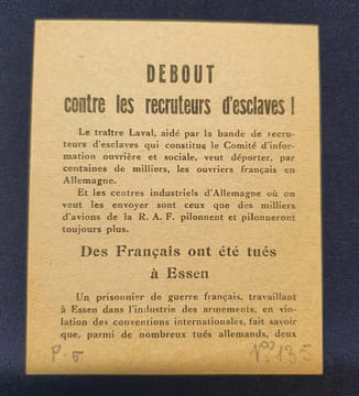Tract de la Résistance Communiste  - Debout contre les recruteurs d'esclaves !. undefined